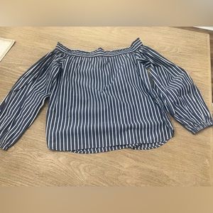 Jcrew blue and white striped off the shoulder blouse size 4